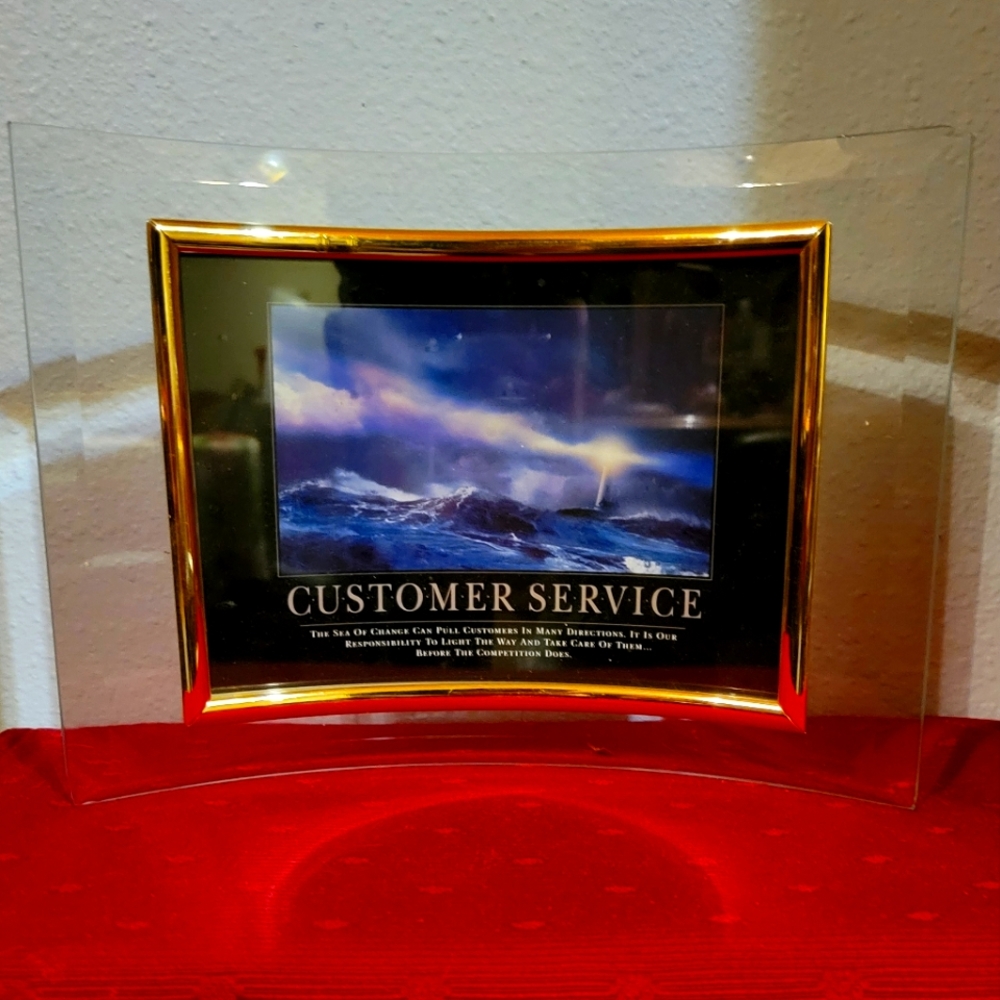 Vtg 2000 Lighthouse Card Gold Trimmed Curved Glass Frame